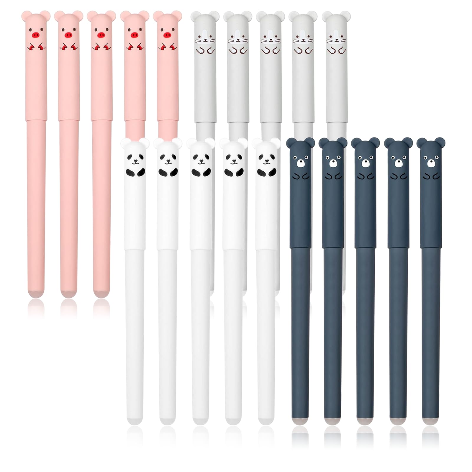 CONNECTION Erasable Pens 20 Pcs Animal Rub Out Pens 0.5mm Cute Cartoon Erasable Gel Pen Correctable Ballpoint Pen for Students Calligraphy Drawing Office Supplies (Multi-color)