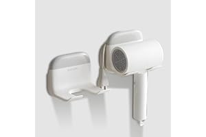 Universal Hair Dryer Holder Wall Mount, No-Drill Adhesive Hairdryer Hanger with Plug & Cord Organizer, Detachable Squeegee fo