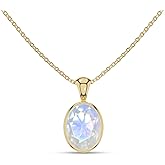 LUSTRE AND LIGHT Natural Rainbow Moonstone Pendant Necklace for Women in Sterling Silver/18K Yellow Gold/Rose Gold Vermeil, June Birthstone Jewelry Gifts For Her Birthday, Anniversary(Oval,Pear,Round)
