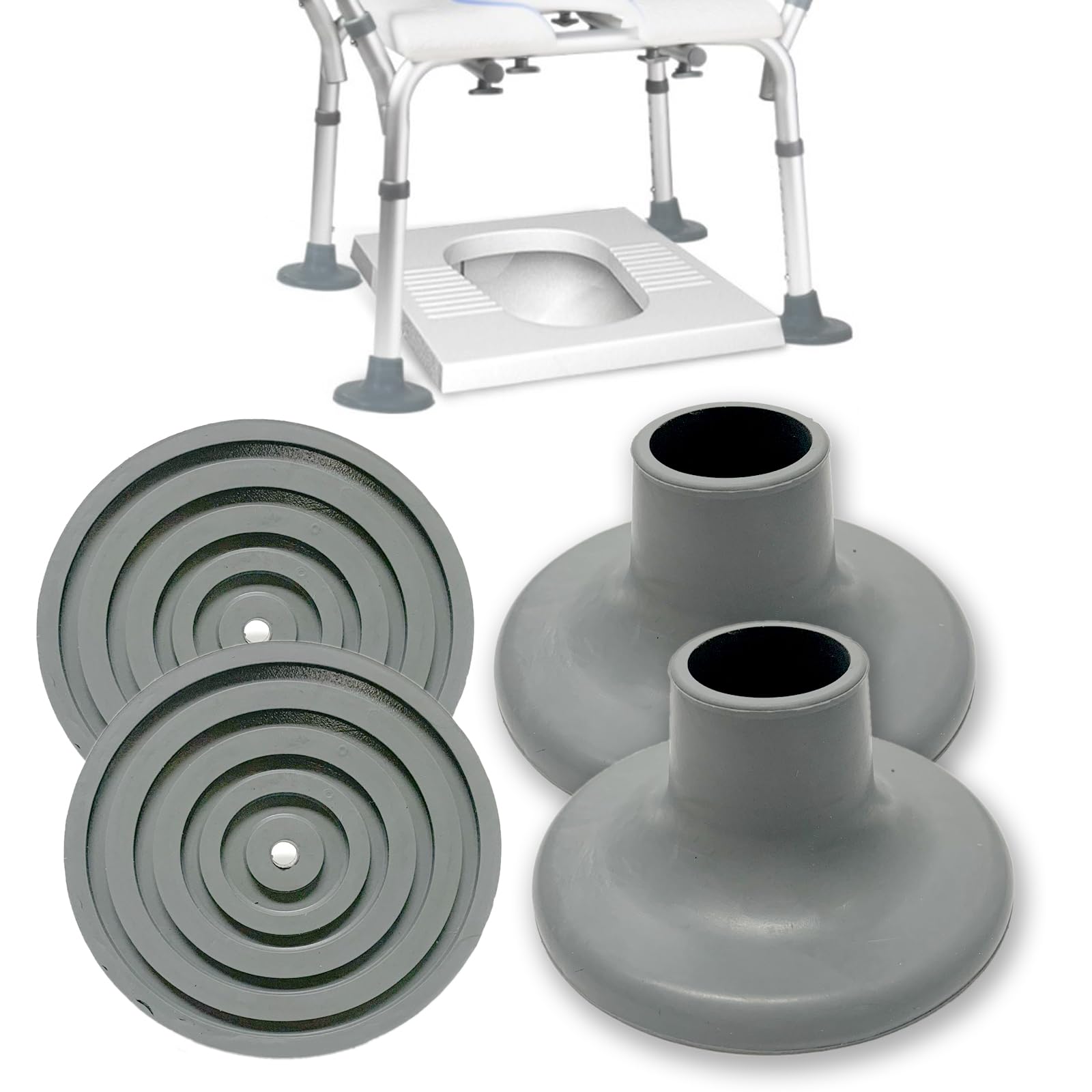 Toilet Chair Safety Replacement Feet - Shower Stools and Transfer Bench Anti-Slip Cap Mat for Elderly Disable, Grey, 4 Pcs,1-1/8"