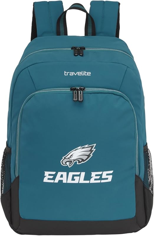 NFL Mochila College Philadelphia Eagles, mochila escolar de nailon resistente con compartimento para portátil de 15,6 pulgadas, sistema de fijación al trolley y espalda acolchada