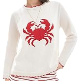 Giraropa Women Contrast Sweater Lobster/Crab/Carp Knit Sweaters Long Sleeve Crew Neck Loose Pullover Top Fall Clothes