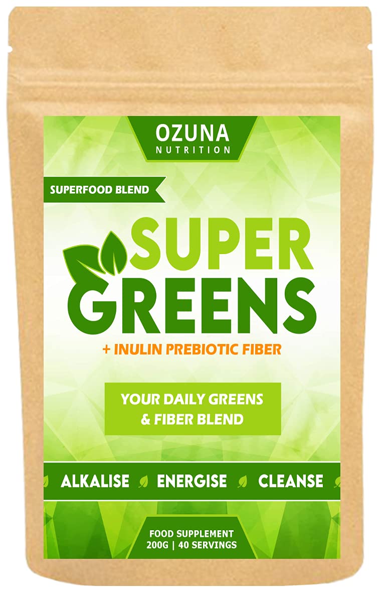Super Greens Powder, Alkaline Superfoods Smoothie Booster with Inulin Prebiotic Fiber, 40 Servings