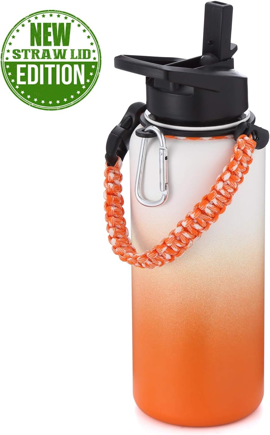 theflow Insulated Water Bottle 32oz Stainless Steel Hydro Vacuum Flask with Leakproof Coffee Flip Lid & Paracord Handle, Double Wall Sports, Travel & Beach Iron Metal Modern Tumbler for Cold/Hot Drink