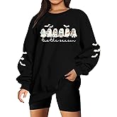 UNIQUEONE Halloween Sweatshirts for Women Ghost Reading Books Sweater Cute Spooky Bookish Shirt Fall Pullover Tops