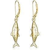 Fuguangju Fish Earrings for Women 925 Sterling Silver Gold Drop Fish Jewelry Beach Jewelry for Women