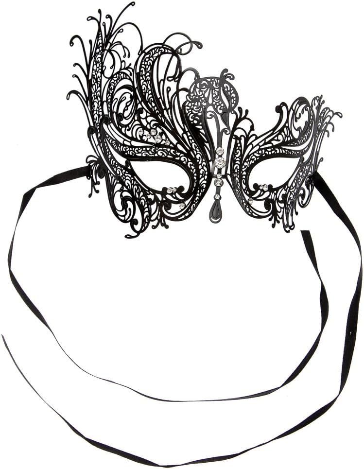 ILOVEMASKS Venetian Swan Party Masquerade Mask with Rhinestones and Bling - Black