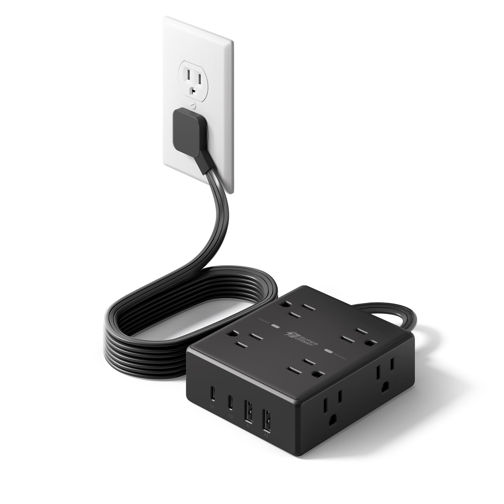 Photo 1 of 6Ft Extension Cord with Multiple Outlets, Flat Plug Power Strip Surge Protector, 8 Outlet 4 USB Ports (2 USB C), Wall Mountable, Desk Charging Station for Home Office, College Dorm Room Essentials