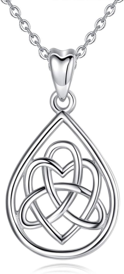 7 Styles Irish Celtic Knot Pendant Necklace 925 Sterling Silver Jewelry for Women, 18 Inch Chain
