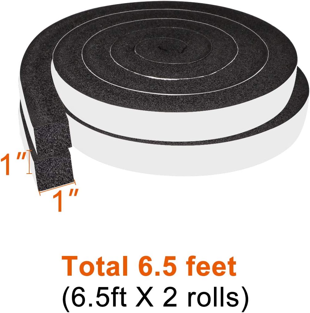 MAGZO Foam Tape Weatherstrip, 1 Inch Wide X 1 Inch Thick Window Air Conditioner Sealer Weather Stripping with High Resilience Soundproofing Total 13 Feet (6.5ft x 2 Rolls) - - 