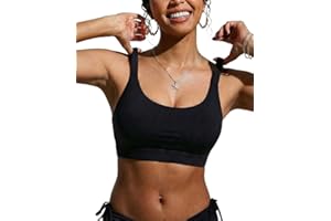 Women Sports Bra Swim Top - Swim Bra Bikini Tops Scoop Neck Bathing Suits Top Cross Strap 2025 Swimsuit Tops Only
