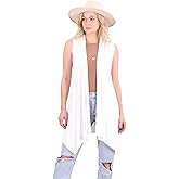Popana Long Sleeveless Cardigan for Women – Draped Open Front, Asymmetric Hem Long Sweater Vest