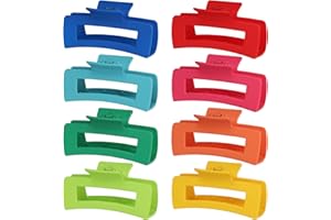 CHANDAT Dopamine 4.1 Inch Large Rectangle Big Hair Claw Clips - 8 Pcs, Non-Slip Acrylic Banana Jaw Clips for Thick Hair - Women & Girls