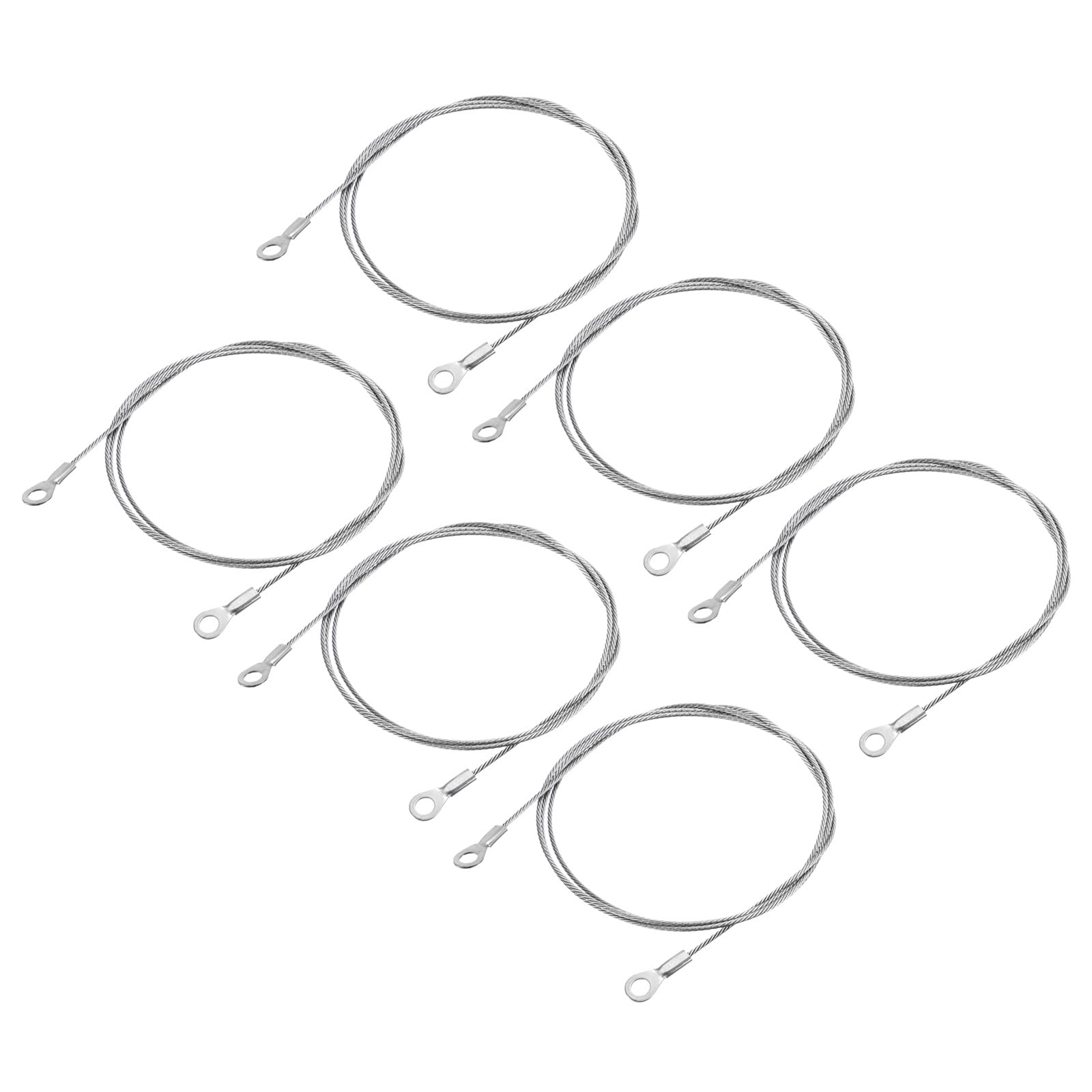 YOKIVE 6 Pcs Stainless Steel Lanyard Cables, Eyelets Ended Security Wire Rope | Great for Doors, Curtains, Hanging Lamps (Silver, 1.5mmx100cm)