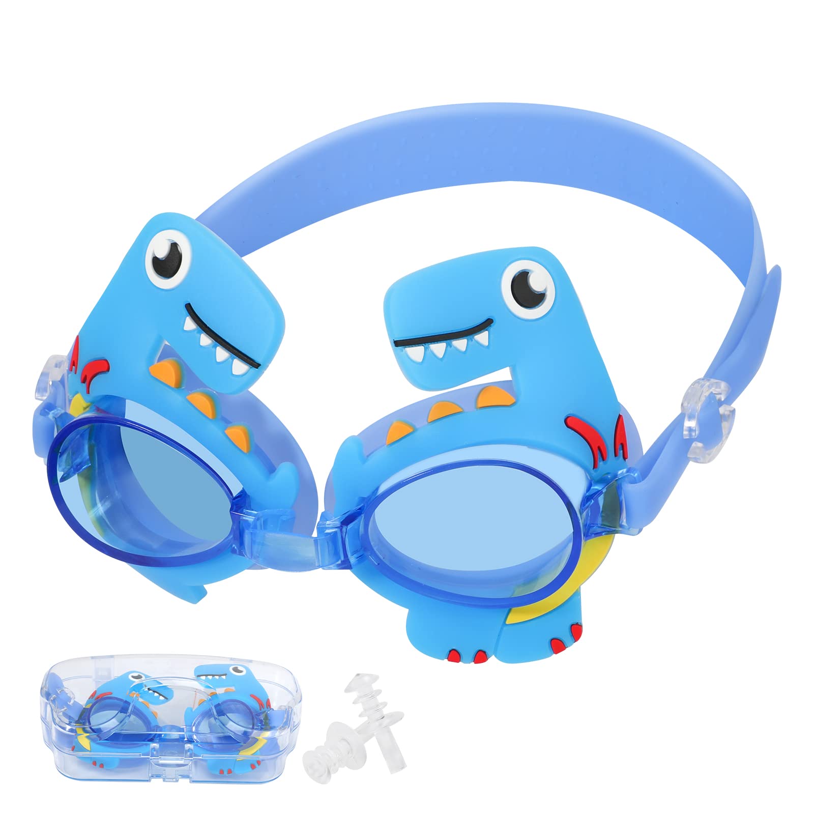 Pwsap Kids Swim Goggles with Earplugs for Toddler Kids Girls Boys Youth(4-14), Cute Cartoon Tail Design, Anti-Fog Anti-UV Leak-proof Clear Vision Water Pool Goggles (Style-3)
