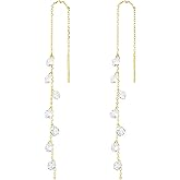 SLUYNZ 925 Sterling Silver Sparkling CZ Droplet Dangle Earrings for Women Teens Elegant Wedding Dangling Earrings Threader Tassel