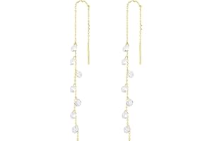 SLUYNZ 925 Sterling Silver Sparkling CZ Droplet Dangle Earrings for Women Teens Elegant Long Dangling Earrings Threader Tassel