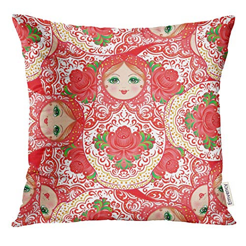 Upoos Throw Pillow Cover Babushka Matryoshka Traditional Russian
