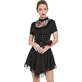 DingCo Gothic Dresses Vintage Grunge Little Black Dress for Women - Black Goth Lace Corset Style