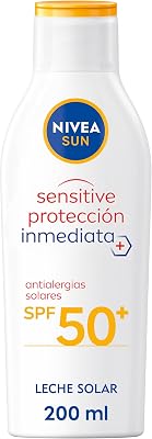 NIVEA SUN Proteção Imediata Sensível Anti-Alergia Leite Solar FPS 50+ (1 x 200 ml), protetor solar não gorduroso para pele sensível, 50 protetor solar resistente à água