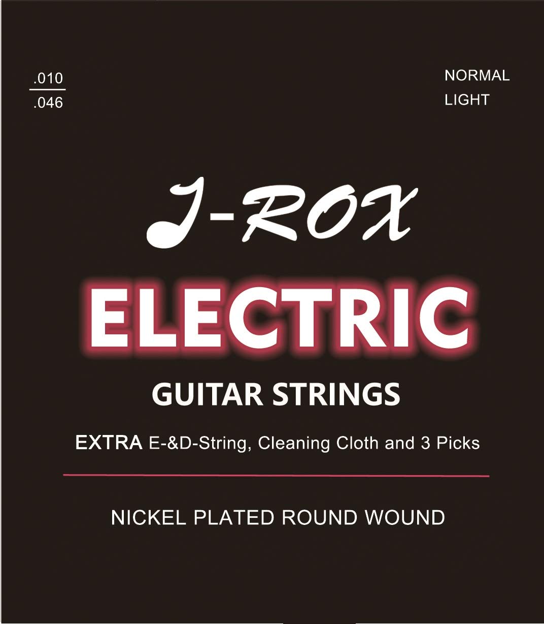J-ROX Electric Guitar Strings - Premium Nickel Electric Guitar Strings + Extra E String + Extra D String + Cleaning Cloth + 3 Picks - Guitar Strings