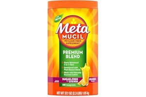 Metamucil Premium Blend, 4-in-1 Fiber Supplement for Digestive Health, Psyllium Husk Fiber Powder, Sugar-Free with Stevia, Plant-Based Fiber Supplement, Orange Flavored, 180 teaspoons
