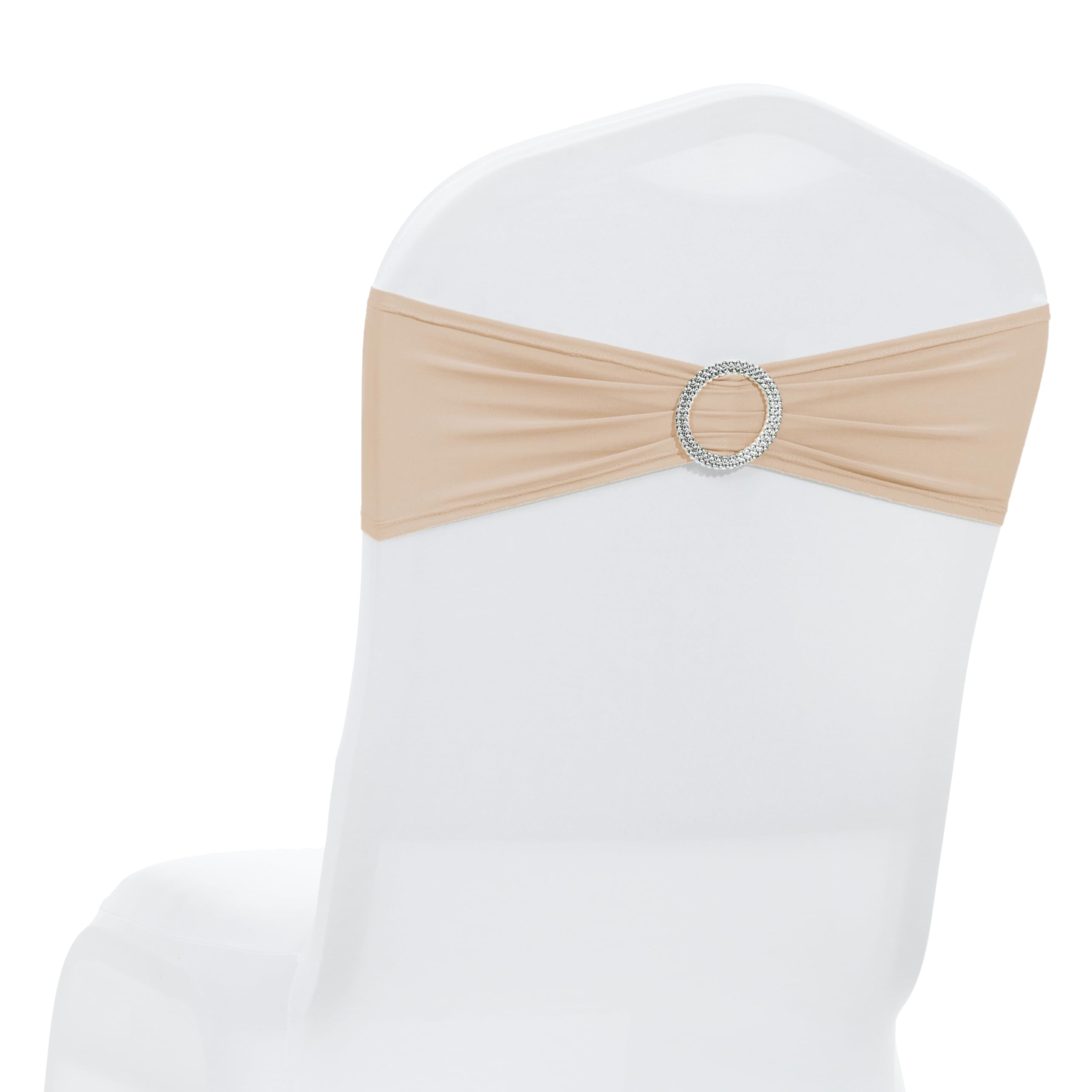 MDS Pack of 10 Spandex Chair Sashes Bow Premium Stretch Chair Cover Band with Buckle Slider Universal fits Elastic Dining Chair Ties for Wedding Party Banquet Events Decoration - Champagne Gold