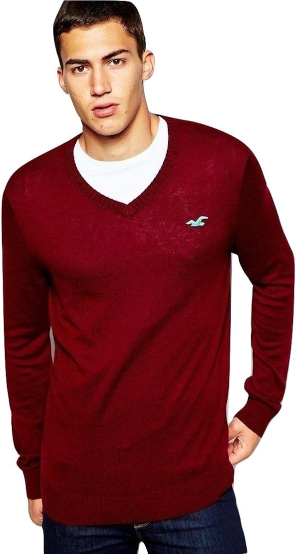 Hollister Herren Slim Fit Vneck Sweater Pullover, Größe Small, Weinrot