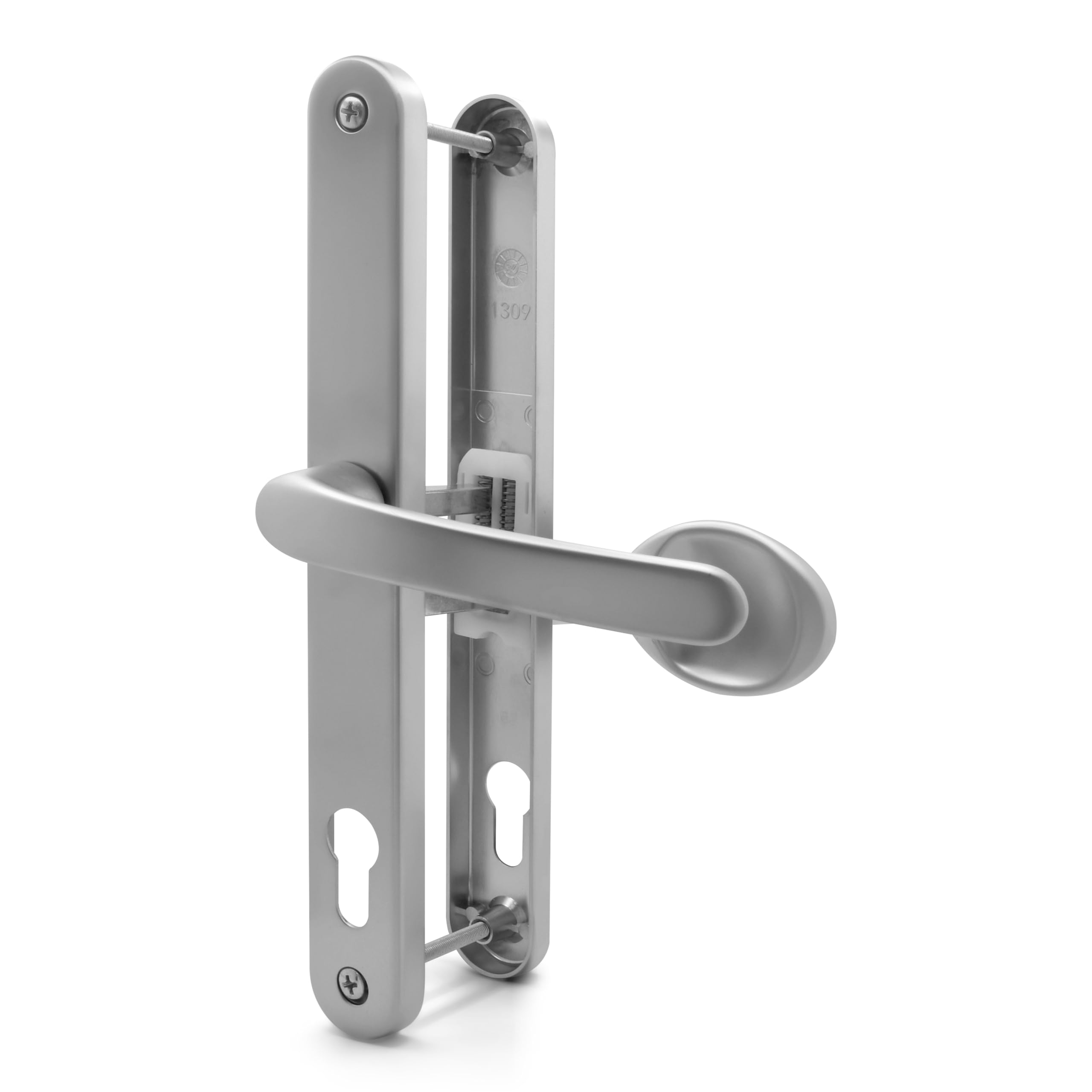 TSS UPVC Door Handles Set - Lever Moveable Pad - 92mm / 62mm PZ (Centres) - 240mm Screw to Screw - Backplate 272mm X 32mm - Replacement UPVC Door Handles - PVC Door Handle (Silver)