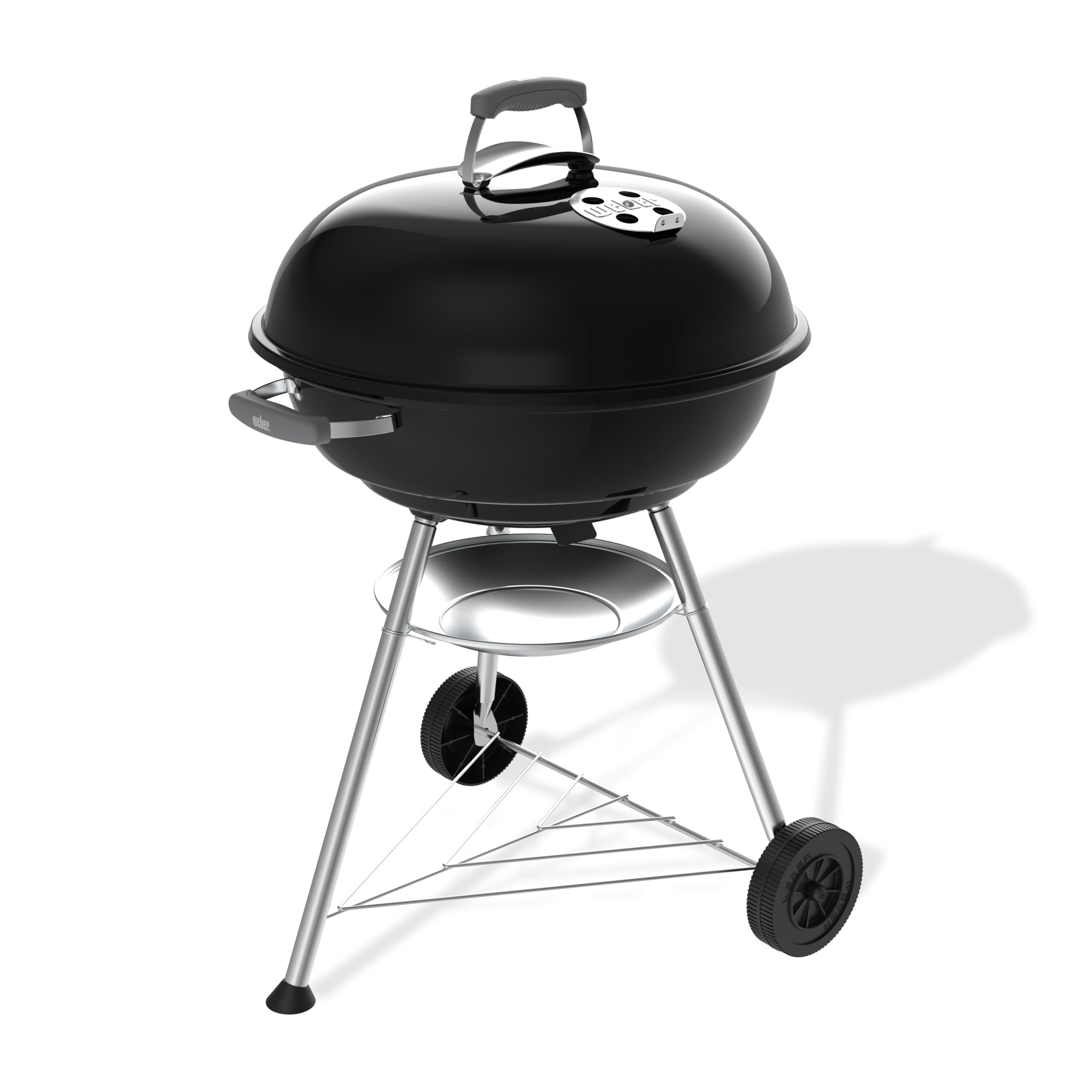 Weber Compact Kettle Holzkohlegrill 57 cm mit Stand und Rädern/Rostbeständige porzellanemaillierte Oberfläche, Ascheauffangschale, 2342 cm² Grillfläche, Schwarz