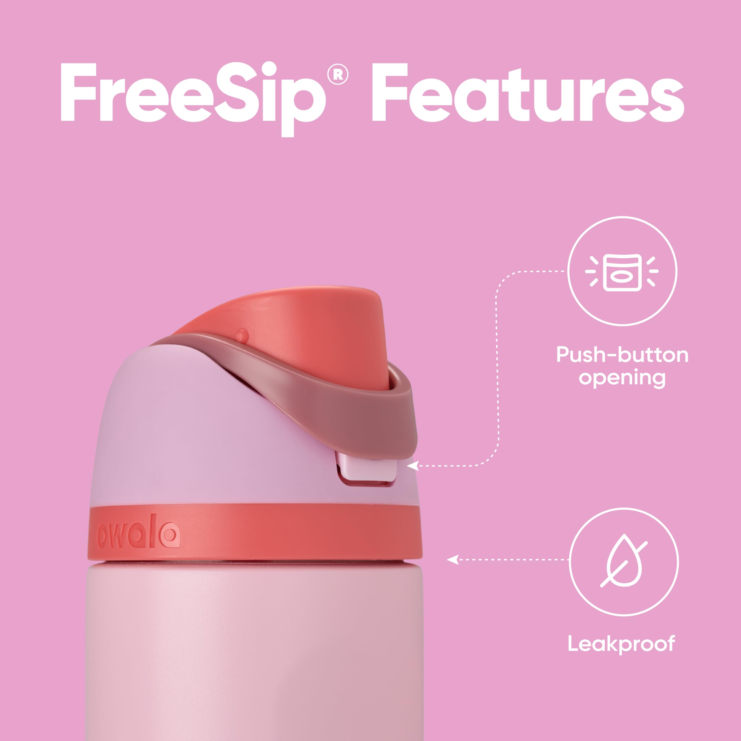 Owala FreeSip Insulated Stainless Steel Water Bottle with Straw for Sports and Travel, BPA-Free Sports Water Bottle, 24 oz, Pink, Angel Food Cake
