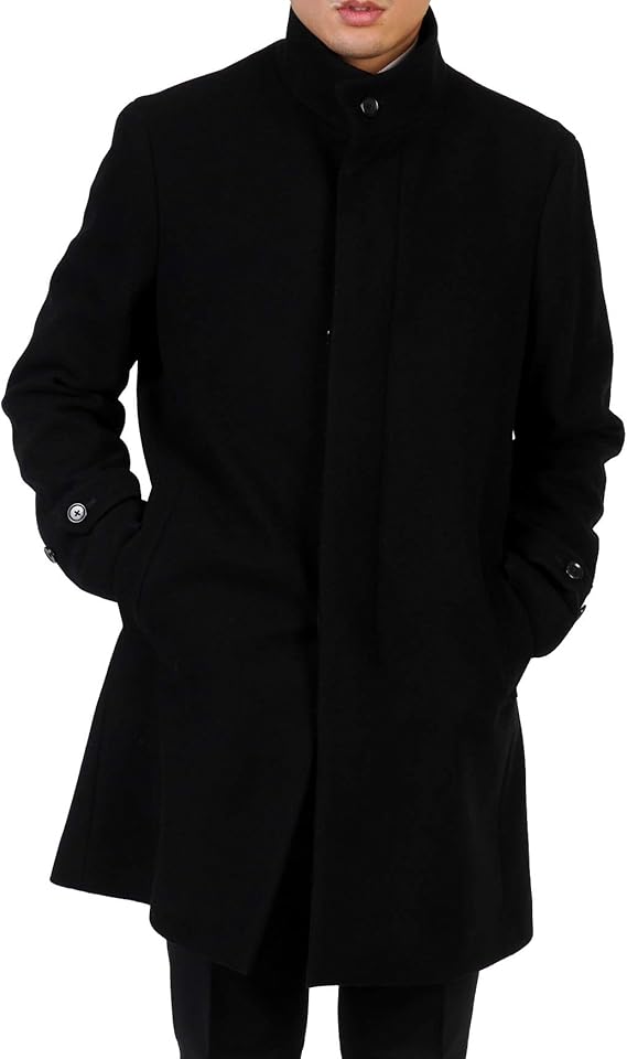 Amazon 秋冬 洋服倉庫特選 スタンドカラー コート メンズ トラディショナルウールフラノ素材 スタイリッシュ ブラック無地 通勤 アウター カジュアル コート ジャケット 通販