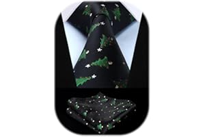 HISDERN Christmas Ties for Men Festival Necktie Boys Funny Vacation Xmas Tie Handkerchief & Pocket Square Set for Party