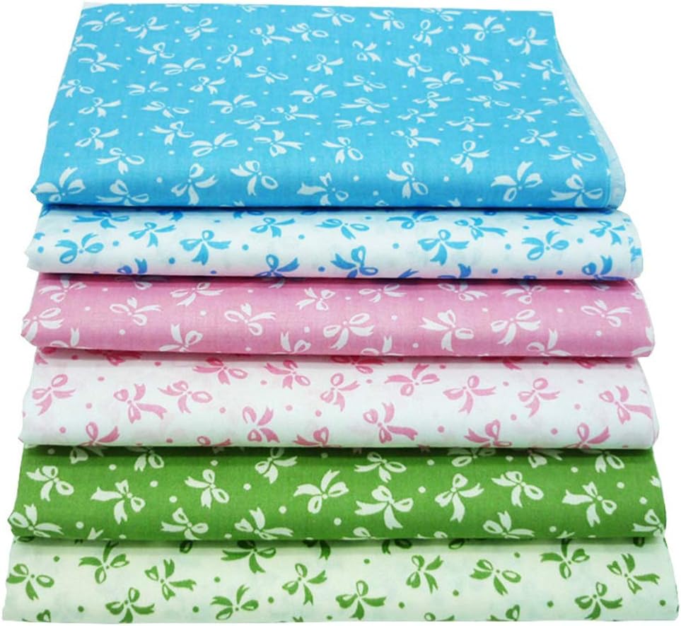 6 Pieces Fat Quarters Quilting Fabric Bundles, 46x56cm Top Bow-Knot Printed Cotton Fabric for Quilting Sewing Patchwork,18" x 22"