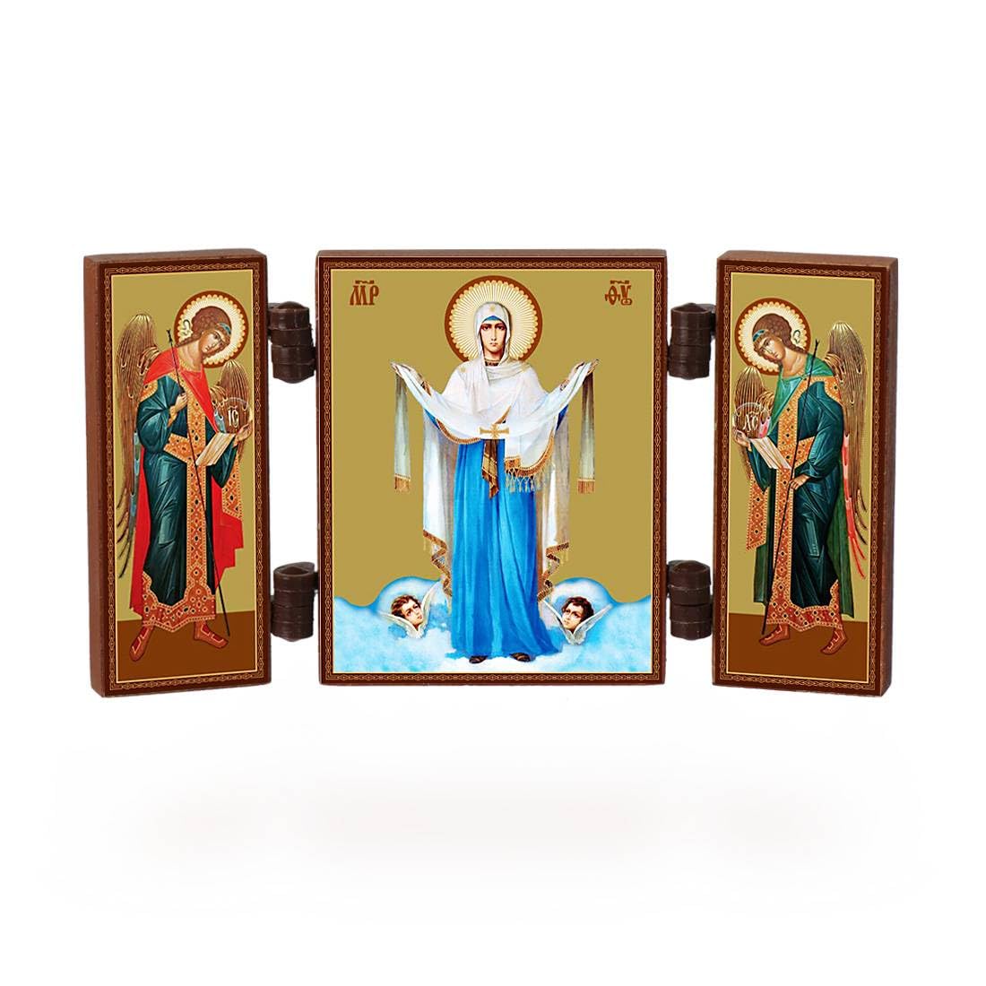 NKlaus - Mary Protection - Christian icon triptych - Pokrov Presvjatoj Bogorodicy, Pokrova - travelling altar wood 36168