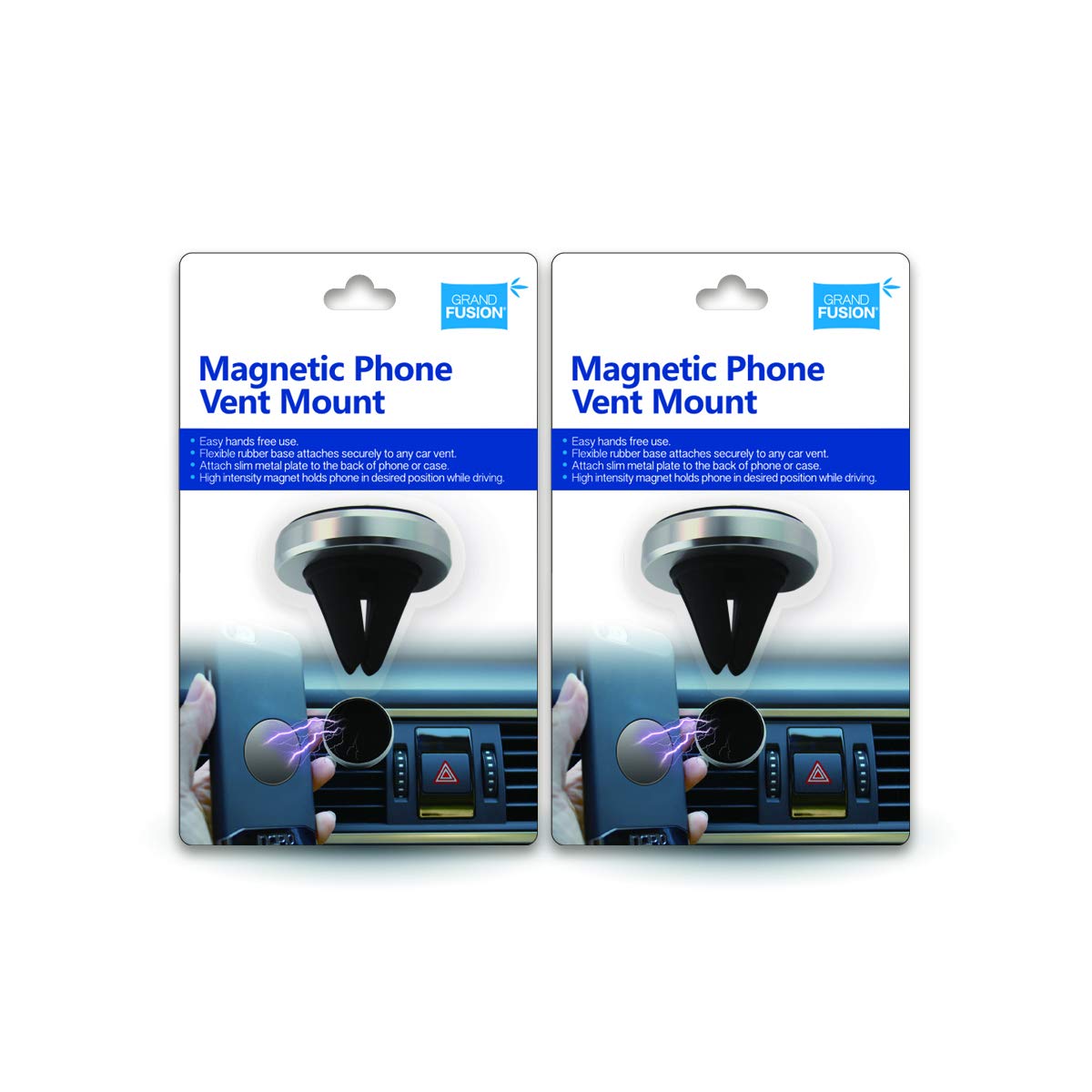 Grand Fusion Housewares Magnetic Mobile Phone Air Vent Mount with High Strength Magnets And Soft Rubber Tips For Hands Free Cell Phone (Use In Cars) Pack of 2
