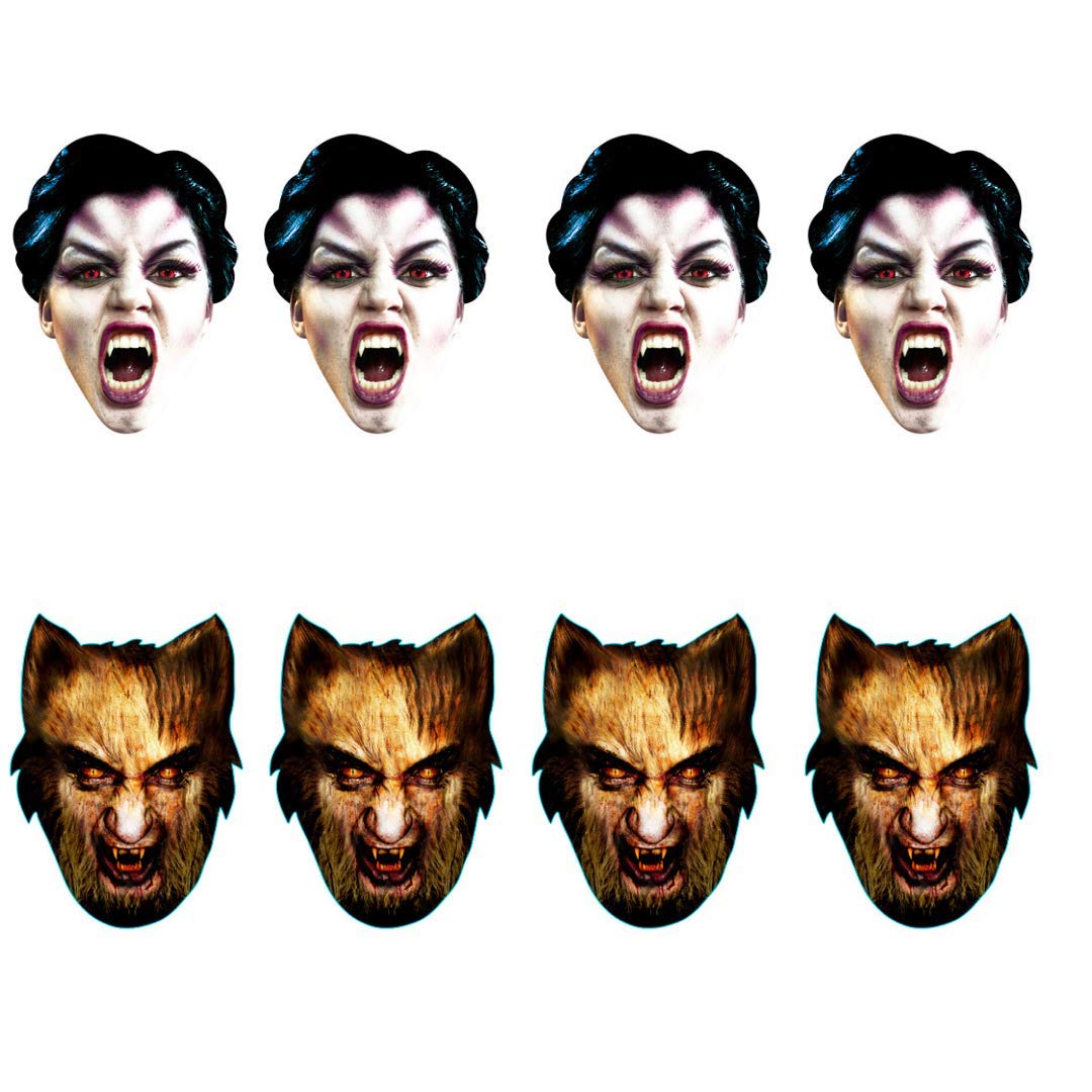 STAR CUTOUTS SMP445 Werewolf & Vampire Face 8 Pack Talking Point for Parties Use as Masks, Decorations for Birthdays, Solid, Multicolour, Regular