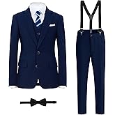 BOLADA Boys' Formal Suit Set, with Suspenders, Adjustable Waist