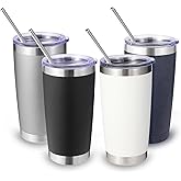 Volhoply 20oz Stainless Steel Tumbler with Lid and Straw Bulk 4 Pack,Double Wall Insulated Travel Iced Coffee Mug Fits Cup Holder,Powder Coated Cups for Hot/Cold Drinks,Gifts for Women(Mix,4 Set)