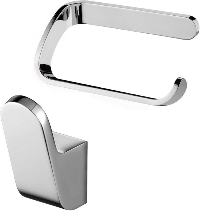 Matching Set of Chrome Toilet Roll Holder and Towel Robe Hook Wall