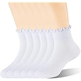 Saracat Age 3-10 Girls 100% Cotton Ruffle Socks, Cute Soft Breathable Frilly Dress Socks for Girls