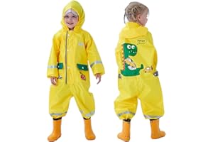 Hovkib Kids Rain Suit Toddler Girls Boys One Piece Raincoat Waterproof Coverall 3D Cartoon Rain Jacket 1-10 Years