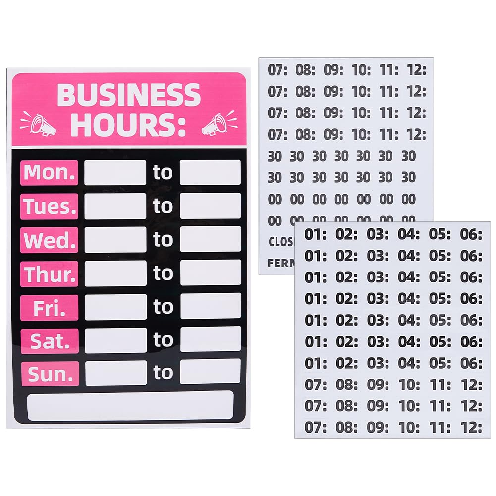 GORGECRAFT 3PCS Business Hours Sign for Glass Door of Operation Store Hours Opening Changeable Store Sign Kit for Retail Shop Salon Boutique Office Stick Numbers