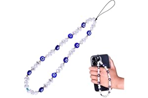BEWUDY Beaded Phone Charm, Evil Eye Beaded Lanyard Wrist Strap Gemstone Phone Charm Handmade Phone Chain Strap Keychain for Men Women Girls Cell Phone String Strap(Heart)
