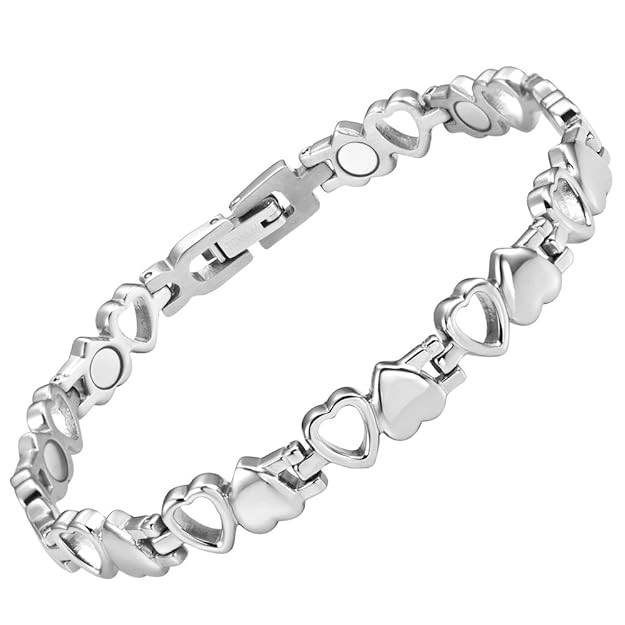 Willis Judd Damens Love Heart Titan Magnetic Therapy Armband Größe einstellbar mit Geschenkbox