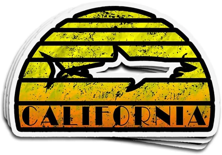 Hanabi 3 PCs Stickers California Great White Shark Retro Vintage Sunset 4 × 3 Inch Die-Cut Wall Decals for Laptop Window