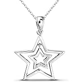 PAODIA Star Necklace for Women Girls Teens - Sterling Silver Double Star Pendant Necklace Hypoallergenic Cubic Zirconia Hollow Necklace Adjustable Stars Charm Necklace Gifts for Christmas Birthday