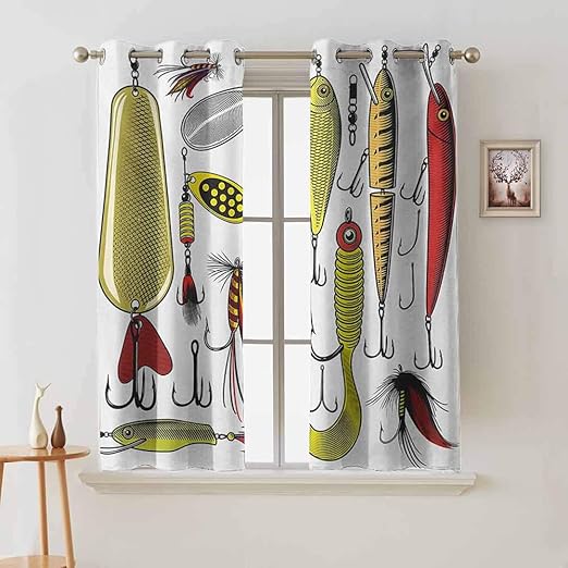 Jinguizi grommetsFishing Window Curtains Collection of Artificial Bait