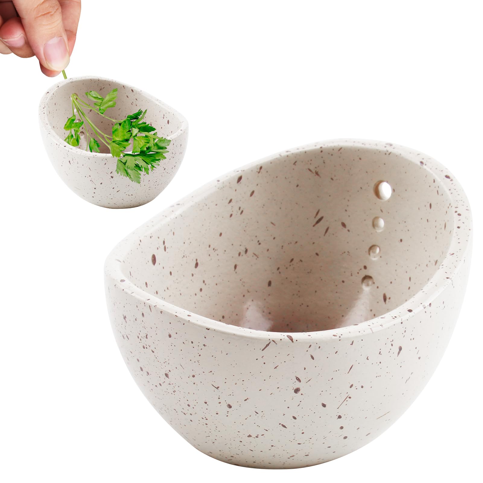 Photo 1 of YENOVO Pottery Herb Stripper Ceramic Bowl, Multiple Hole Sizes for Easy Leaf and Stem Separation, Durable and Dishwasher Safe Herb Stripping Tool for Kitchen Cooking (White)