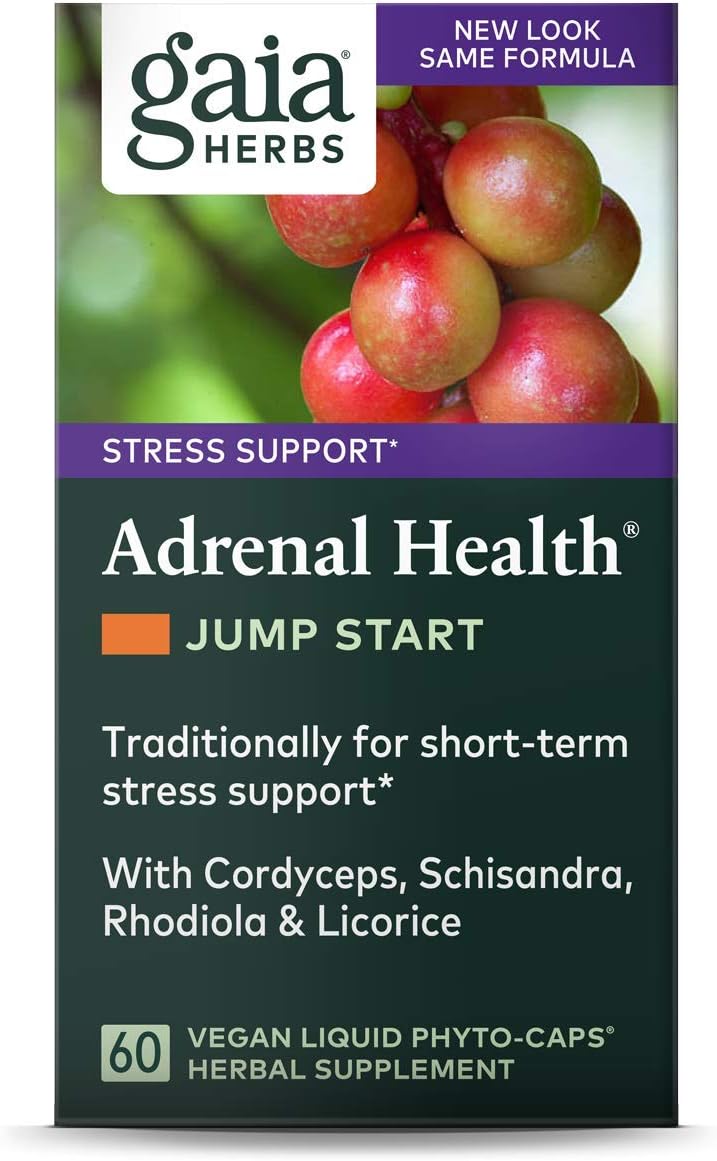 Gaia Herbs Adrenal Health Jump Start, Adrenal Fatigue Supplement for Mood Support and Optimal Energy with Rhodiola, Ginseng, Cordyceps, Vegan Liquid Capsules, 60 Count: Health & Personal Care